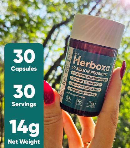 Herboxa Probiotic. 30 capsules. 30 servings. 14g net weight